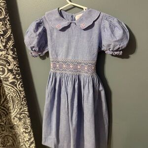 Light Blue Smocked Waist Girls' Peter Pan Collar Dress